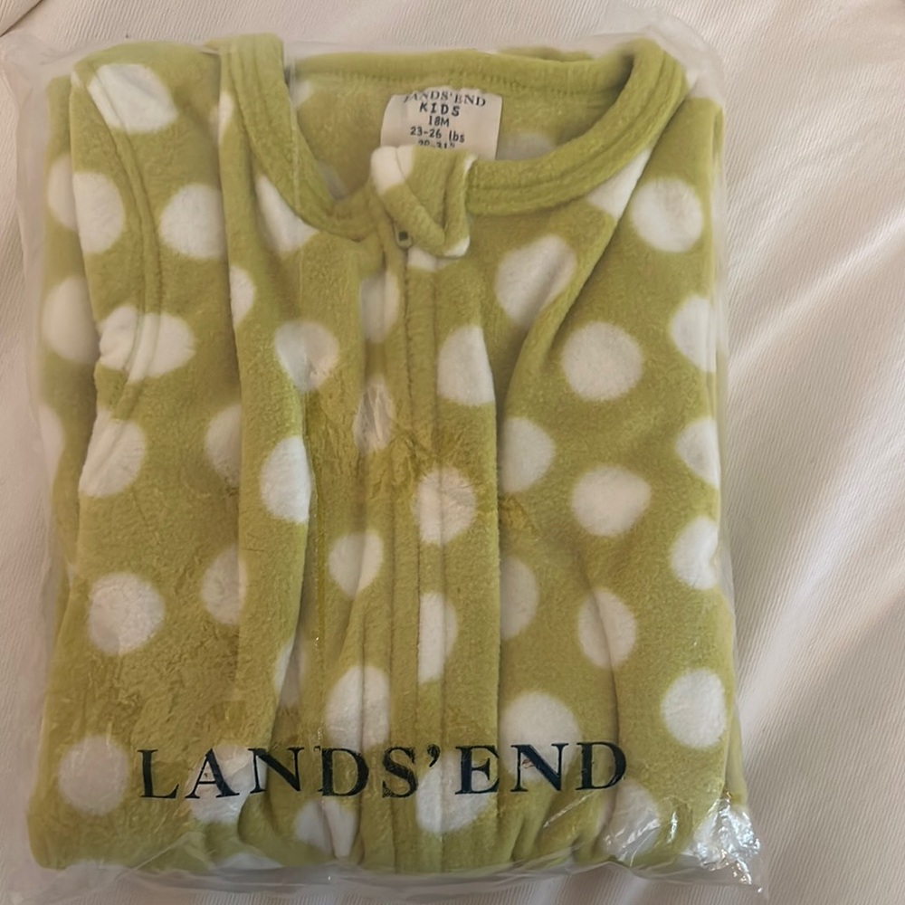Lands' End Toddler/Kids Green Polka Dot Fleece Pajamas